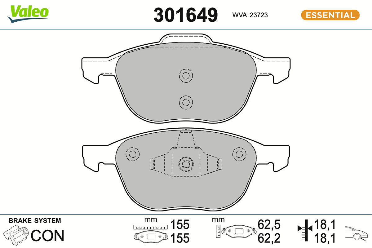 Kit pastiglie freno, Freno a disco - 301649 VALEO